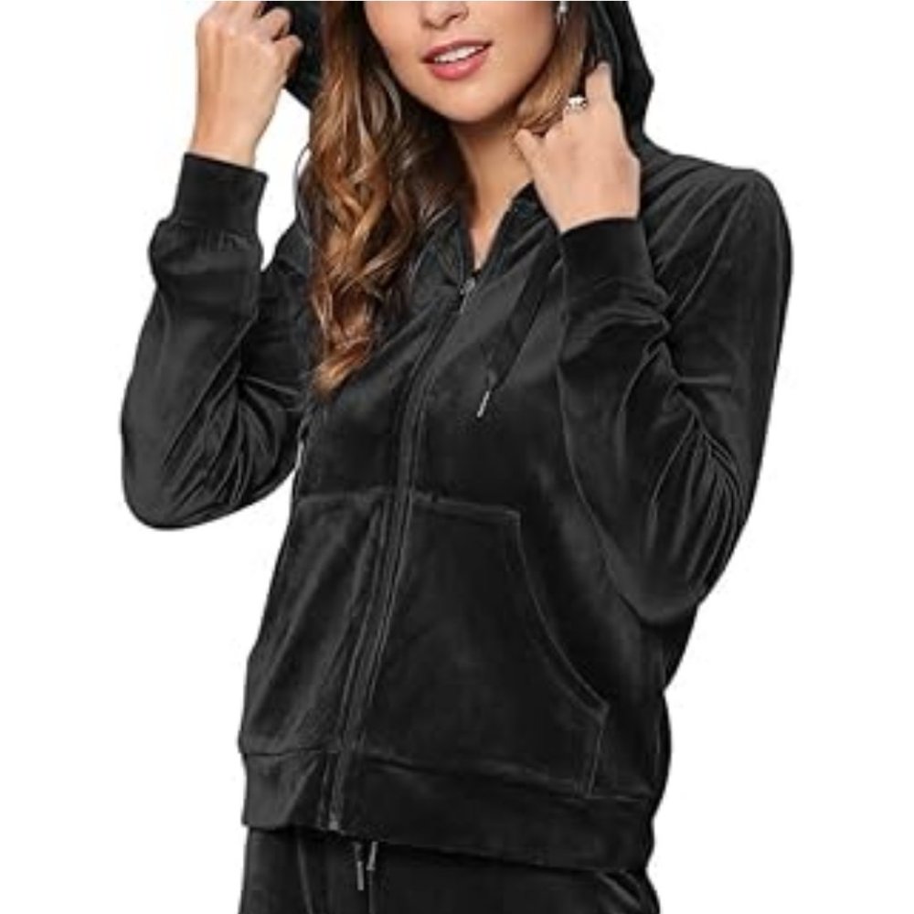 Black Velour Zip-Up Hoodie M *NWT*